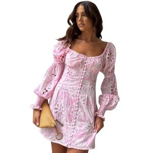 Sabo Skirt Luxe Amala Pink Eyelet Dress puff sleeves XS Beach Feminine Wedding